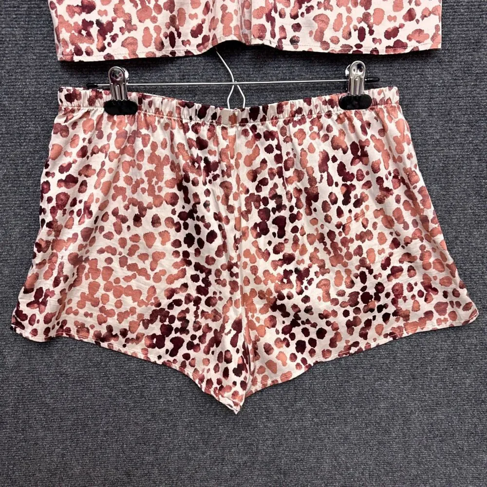 Stars Above Pajama Set M Satin Cami Shorts Leopard Print Sleek Dorm Loungewear